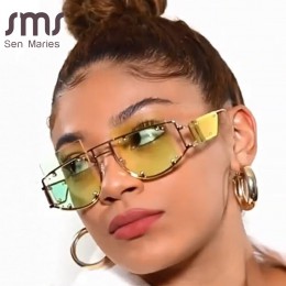 Moda lustro kwadratowe okulary mężczyźni kobiety 2019 ponadgabarytowych ze stopu nit męskie odcień okulary luksusowa marka Trend