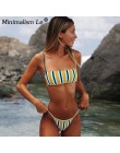 Seksowny nadruk w paski strój kąpielowy kobiety stałe zakrętka tubki strój kąpielowy Bikini wysoko wycięte zestaw Backless stroj
