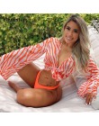 2020 Sexy trzyczęściowy zestaw Bikini dzwonkowy rękaw osłona do Bikini Up stroje kąpielowe kobiety nadruk strój kąpielowy strój 
