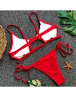 Wydrążone czerwone seksowne Bikini Set kobiety String strój kąpielowy Push Up stroje kąpielowe 2019 wiązane stringi brazylijski 