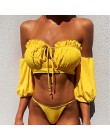 In-x solidna biała falbana kostium kąpielowy damski Bandeau bikini 2020 strój kąpielowy z krótkim rękawem kobiety strona krawato