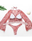2020 Sexy trzyczęściowy zestaw Bikini dzwonkowy rękaw osłona do Bikini Up stroje kąpielowe kobiety nadruk strój kąpielowy strój 