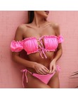 In-x solidna biała falbana kostium kąpielowy damski Bandeau bikini 2020 strój kąpielowy z krótkim rękawem kobiety strona krawato