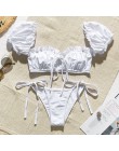 In-x solidna biała falbana kostium kąpielowy damski Bandeau bikini 2020 strój kąpielowy z krótkim rękawem kobiety strona krawato