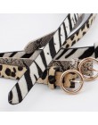 2019 New Fashion pas w lamparcie cętki kobiety wąż Zebra wzór w cętki pas biodrowy PU skóra złoty pierścień paski ze sprzączką d