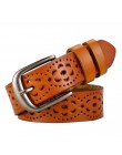 Nowe mody szeroki pasek z prawdziwej skóry kobiet bez wiercenia luksusowe pasy jeansowe top damski jakości pasy Hollow Ceinture 