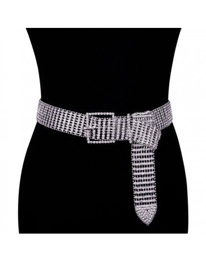 Damski luksusowy Rhinestone szeroki pas srebrny dla kobiet moda talia ślub panny młodej kryształowy diament łańcuch elastyczna p