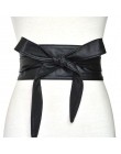 Moda Pu Leather Obi gorset pasy dla pań czarny żółty czerwony szeroki wysoki pas Bowknot kobiety sukienka pas biodrowy Cummerbun