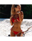 Wydrążone czerwone seksowne Bikini Set kobiety String strój kąpielowy Push Up stroje kąpielowe 2019 wiązane stringi brazylijski 