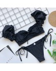In-x solidna biała falbana kostium kąpielowy damski Bandeau bikini 2020 strój kąpielowy z krótkim rękawem kobiety strona krawato