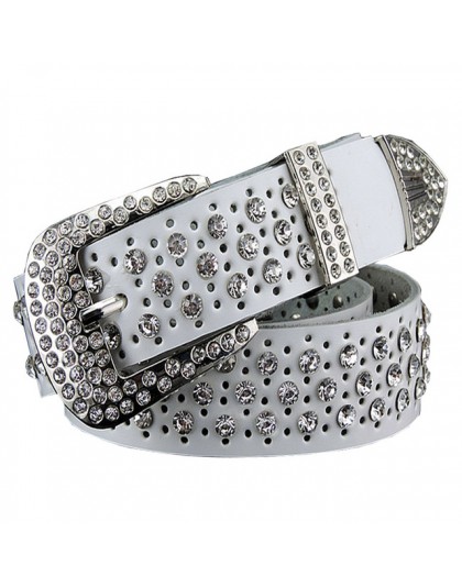 Moda rhinestone oryginalne pasy skórzane dla kobiet luksusowy pas z zapięciem na sprzączkę kobieta jakość druga warstwa skóra by
