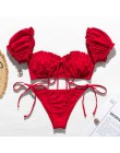 In-x solidna biała falbana kostium kąpielowy damski Bandeau bikini 2020 strój kąpielowy z krótkim rękawem kobiety strona krawato