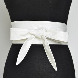 Moda Pu Leather Obi gorset pasy dla pań czarny żółty czerwony szeroki wysoki pas Bowknot kobiety sukienka pas biodrowy Cummerbun