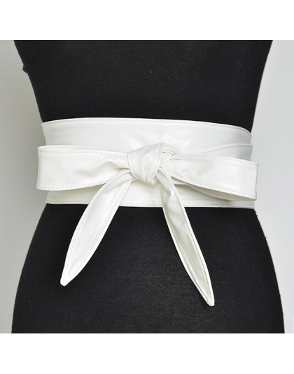 Moda Pu Leather Obi gorset pasy dla pań czarny żółty czerwony szeroki wysoki pas Bowknot kobiety sukienka pas biodrowy Cummerbun