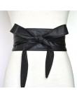 Moda Pu Leather Obi gorset pasy dla pań czarny żółty czerwony szeroki wysoki pas Bowknot kobiety sukienka pas biodrowy Cummerbun
