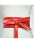 Moda Pu Leather Obi gorset pasy dla pań czarny żółty czerwony szeroki wysoki pas Bowknot kobiety sukienka pas biodrowy Cummerbun