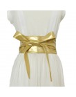 Moda Pu Leather Obi gorset pasy dla pań czarny żółty czerwony szeroki wysoki pas Bowknot kobiety sukienka pas biodrowy Cummerbun