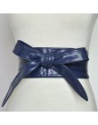Moda Pu Leather Obi gorset pasy dla pań czarny żółty czerwony szeroki wysoki pas Bowknot kobiety sukienka pas biodrowy Cummerbun