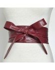 Moda Pu Leather Obi gorset pasy dla pań czarny żółty czerwony szeroki wysoki pas Bowknot kobiety sukienka pas biodrowy Cummerbun