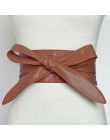 Moda Pu Leather Obi gorset pasy dla pań czarny żółty czerwony szeroki wysoki pas Bowknot kobiety sukienka pas biodrowy Cummerbun