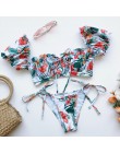 In-x solidna biała falbana kostium kąpielowy damski Bandeau bikini 2020 strój kąpielowy z krótkim rękawem kobiety strona krawato