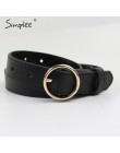 Simplee Vintage fashion women belt solidny okrągły kształt klamra klasyczny czarny pas biodrowy Casual metal leather female dług