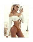 2020 Sexy trzyczęściowy zestaw Bikini dzwonkowy rękaw osłona do Bikini Up stroje kąpielowe kobiety nadruk strój kąpielowy strój 