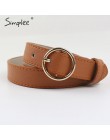 Simplee Vintage fashion women belt solidny okrągły kształt klamra klasyczny czarny pas biodrowy Casual metal leather female dług