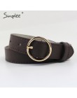 Simplee Vintage fashion women belt solidny okrągły kształt klamra klasyczny czarny pas biodrowy Casual metal leather female dług