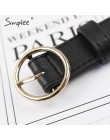 Simplee Vintage fashion women belt solidny okrągły kształt klamra klasyczny czarny pas biodrowy Casual metal leather female dług
