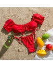 In-x solidna biała falbana kostium kąpielowy damski Bandeau bikini 2020 strój kąpielowy z krótkim rękawem kobiety strona krawato
