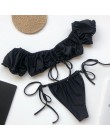 In-x solidna biała falbana kostium kąpielowy damski Bandeau bikini 2020 strój kąpielowy z krótkim rękawem kobiety strona krawato