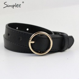 Simplee Vintage fashion women belt solidny okrągły kształt klamra klasyczny czarny pas biodrowy Casual metal leather female dług