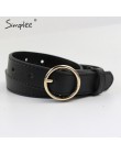 Simplee Vintage fashion women belt solidny okrągły kształt klamra klasyczny czarny pas biodrowy Casual metal leather female dług