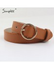 Simplee Vintage fashion women belt solidny okrągły kształt klamra klasyczny czarny pas biodrowy Casual metal leather female dług