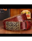 Moda oryginalne pasy skórzane dla kobiet w stylu Vintage, w kwiaty pas z zapięciem na sprzączkę kobieta jakości druga warstwa sk