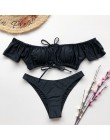 In-x solidna biała falbana kostium kąpielowy damski Bandeau bikini 2020 strój kąpielowy z krótkim rękawem kobiety strona krawato