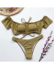 In-x solidna biała falbana kostium kąpielowy damski Bandeau bikini 2020 strój kąpielowy z krótkim rękawem kobiety strona krawato