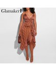 Glamaker Polka dot ruffle split czerwona sukienka damska v neck plisowana sukienka bodycon damski, wiosenny letni elegancki seks