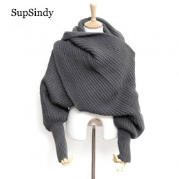 SupSindy europejski styl zimowy damski długi szal z rękawami wełniane dzianiny szaliki dla kobiet gruby ciepły casualowy szal wy