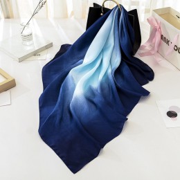 Moda kobiety szalik luksusowej marki hidżab 100% jedwabiu uczucie szalik niebieski Foulard plac szale na głowę okłady 2019 nowy 