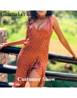 Glamaker Polka dot ruffle split czerwona sukienka damska v neck plisowana sukienka bodycon damski, wiosenny letni elegancki seks