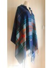 2020 Faux Cashmere szalik w kratkę dla kobiet wełna Pashmina zima ciepły szal kobiet Plaid Poncho panie gruby koc Tassel szaliki