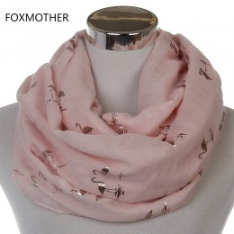 FOXMOTHER New Fashion błyszcząca różowa mięta brązujący folia złoty Flamingo Swan szalik komin Snood chusta z fularu kobiety Dro