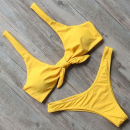 RXRXCOCO bandaż Bikini 2019 stroje kąpielowe z nadrukiem kobiety strój kąpielowy pusty jednolity strój kąpielowy niskiej talii B