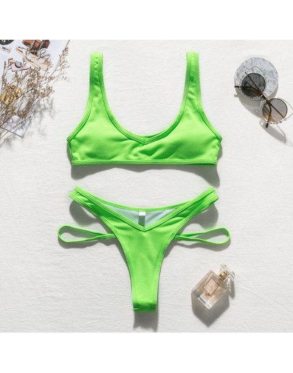 In-x Neon green bikini 2020 mujer wysokie cięcie kostium kąpielowy damski sportowy strój kąpielowy kobiety prążkowany strój kąpi
