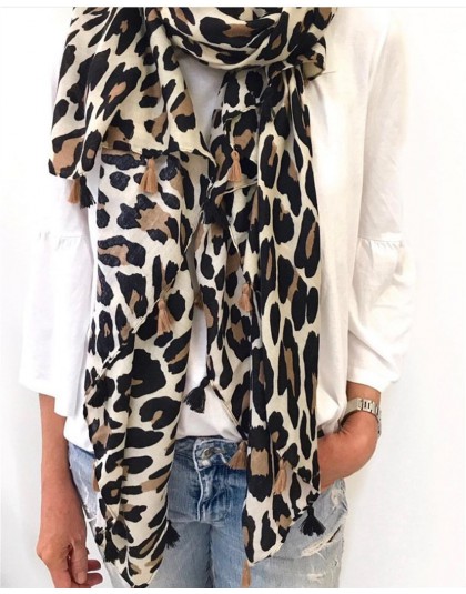 2020 kobiety moda marka plamki w stylu lamparta Tassel wiskoza szalik panie druku miękkie ciepłe Wrap Pashminas Sjaal muzułmańsk