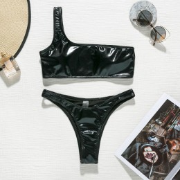 In-x bikini wysoko wycięte zestaw Sexy PU skórzany strój kąpielowy na jedno ramię kobiet stringi bikini 2020 letni strój kąpielo