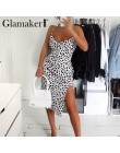 Glamaker Polka dot ruffle split czerwona sukienka damska v neck plisowana sukienka bodycon damski, wiosenny letni elegancki seks