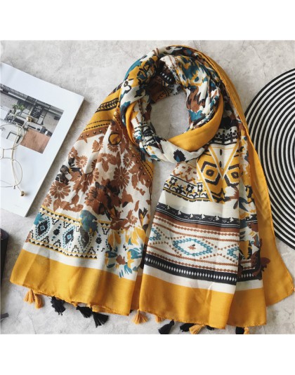 2020 moda damska szalik afryki kwiatowy wiskoza szal hiszpania luksusowej marki Foulard Pashmina Sjaal Bufandas Mujer muzułmańsk